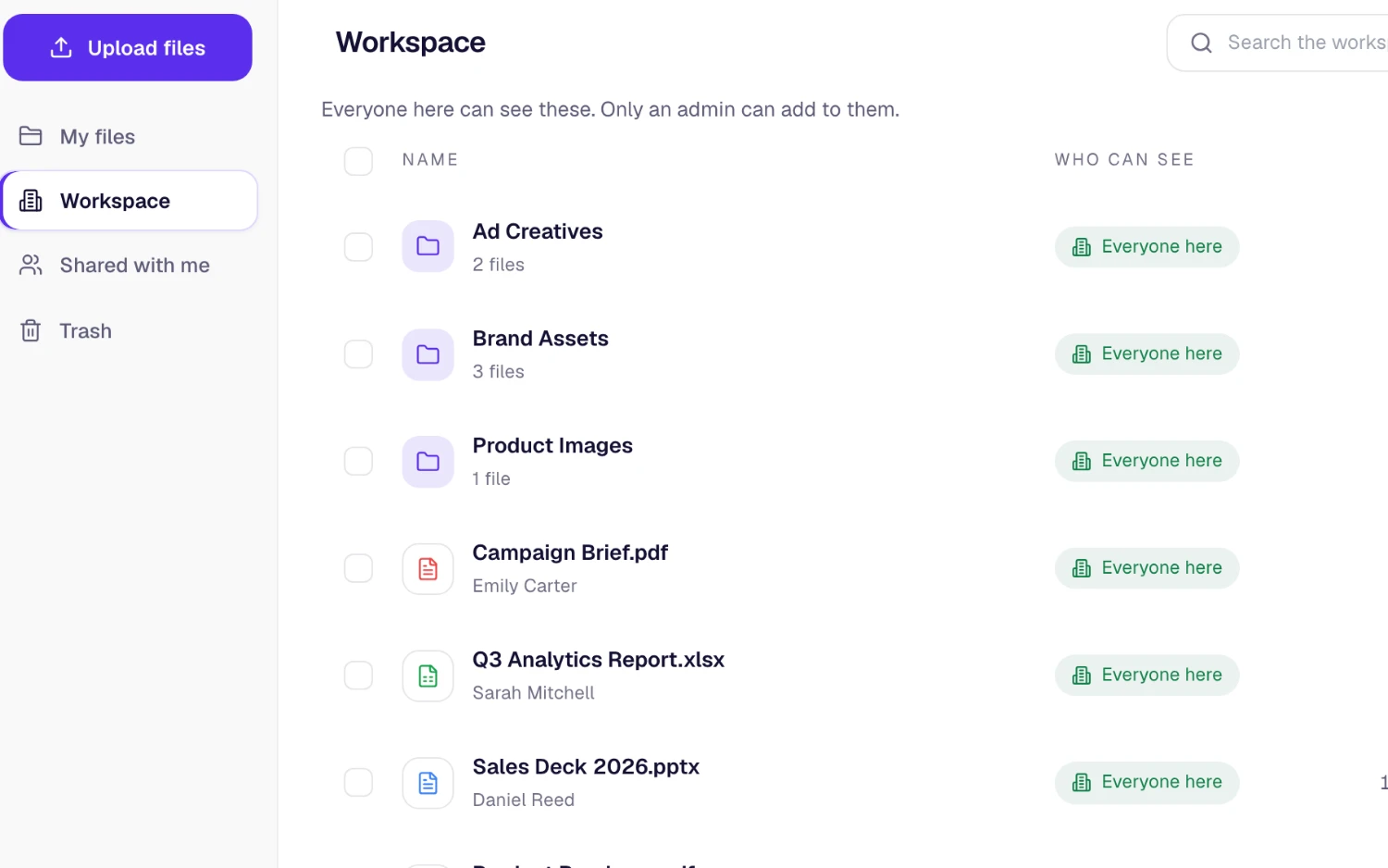 Shared workspace files in SphereOne Box