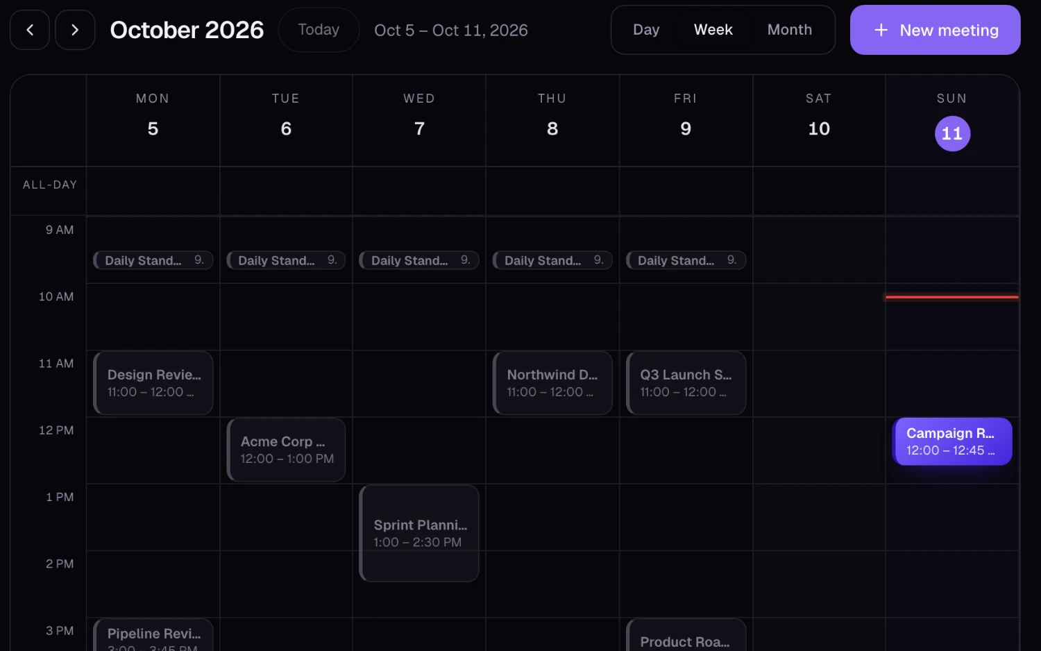 A week of meetings in the SphereOne calendar